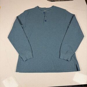 LLBean Men's Slim Fit Henley Long Sleeve Shirt Blue Waffle Knit Size M REG